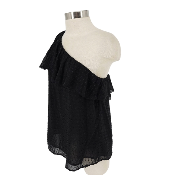 Paige Shandi Blouse Silk Black Ruffle Flutter One Shoulder Lined Top Large - Picture 5 of 10